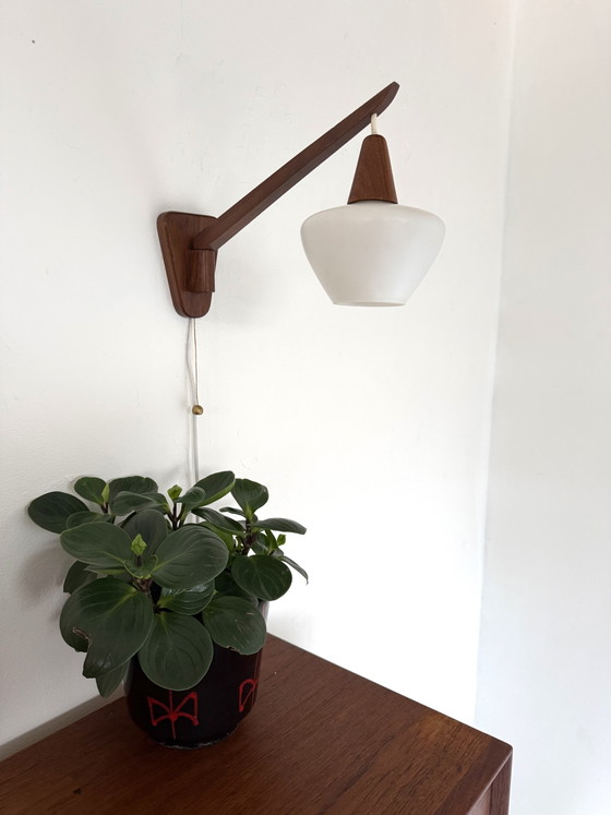 Image 1 of Vintage teak and opal glass wall lamp, Denmark '60s