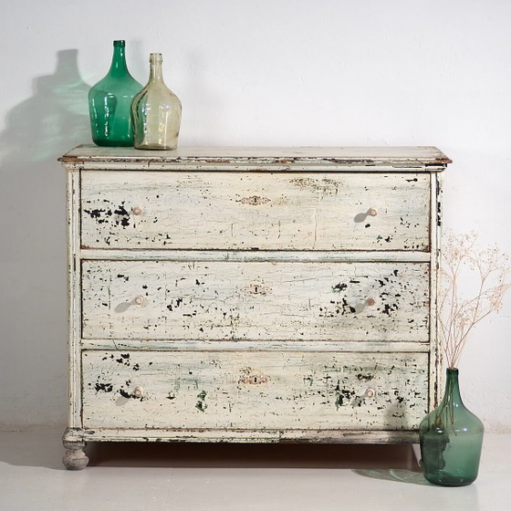 Large antique chest of drawers with white patina (c.1920) #42 (photo 4 of 40)