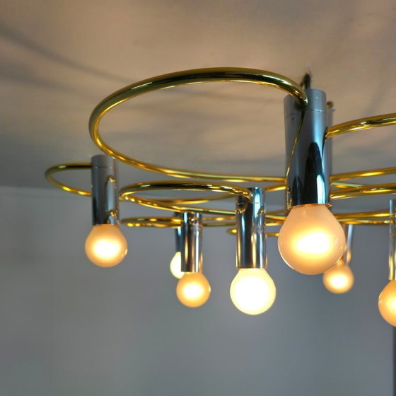 Image 1 of Ceiling lamp Cossack leuchten germany 70s chrome with brass sputnik mid century