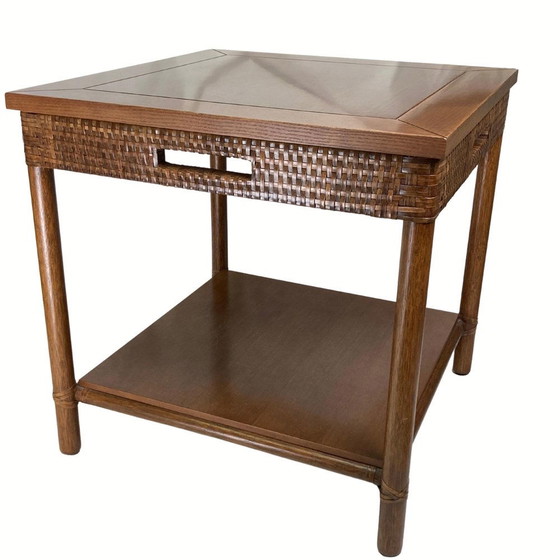 Image 1 of Table basse en bois et rotin par Gasparucci Italie, 1970S