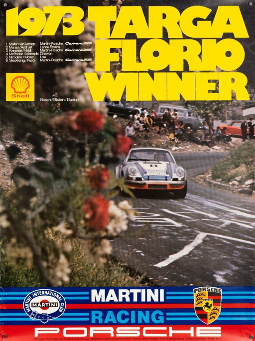 Winnaar Targa Florio – 1973 – Originele vintage Porsche-poster van Atelier Strenger – Vintage – 102x76 cm