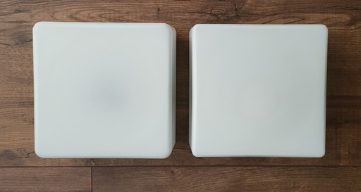 2 Mid - Century Bauhaus Ceiling Lamps in Opaline White