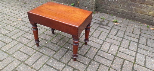 Antique mahogany baby bath stool Victorian lift off top nursery seat with molded recess, vintage mahogany stool