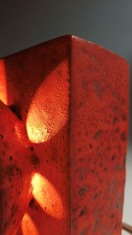 Image 1 of 2 brutalist fat lava wester-germany 1970s pottery orange wall lamps