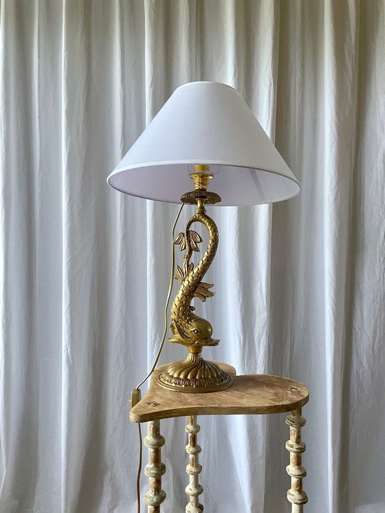 Image 1 of Delfinlampe aus vergoldeter Bronze im Stil Louis XV.