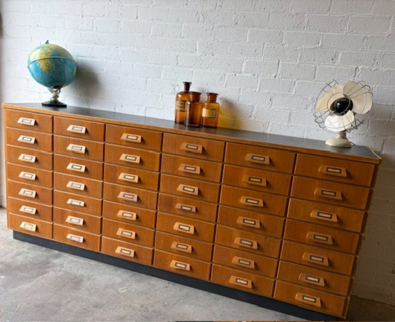 Vintage mid-century apothekerskast,apotheekkast,ladekast, Ladekasten, Hout, Metaal, Bruin (foto 7 van 14)