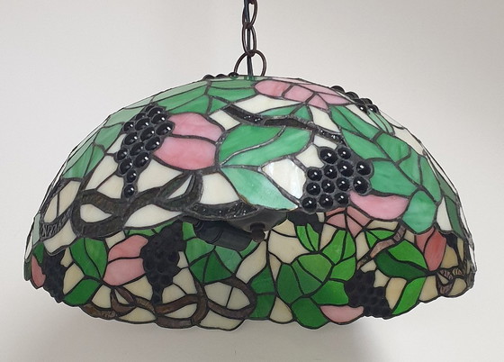Image 1 of Large (40cm) Tiffany / stained glass grape pendant lamp