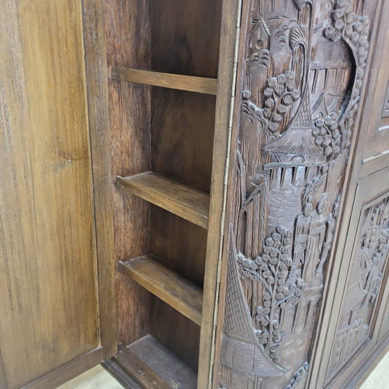 Vintage Teak Houten Thaise / Aziatische Barkkast / Drankkast / Bohemian Toog / Barmeubel (Houtsnijwerk) (photo 13 of 15)