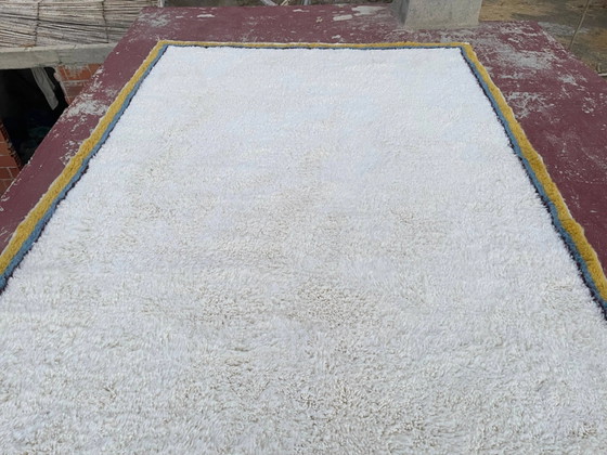 Large Moroccan Berber rug in cream 400x250 cm, yellow and blue border, Rugs & carpets, Wool, Cotton, Bohemian (photo 6 of 9)