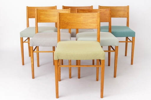 Set of 6 Vintage Beech Dining Chairs, Germany 1970s, Restored Wooden Dining Chairs, Mid Century Dining Set, Colorful Upholstered