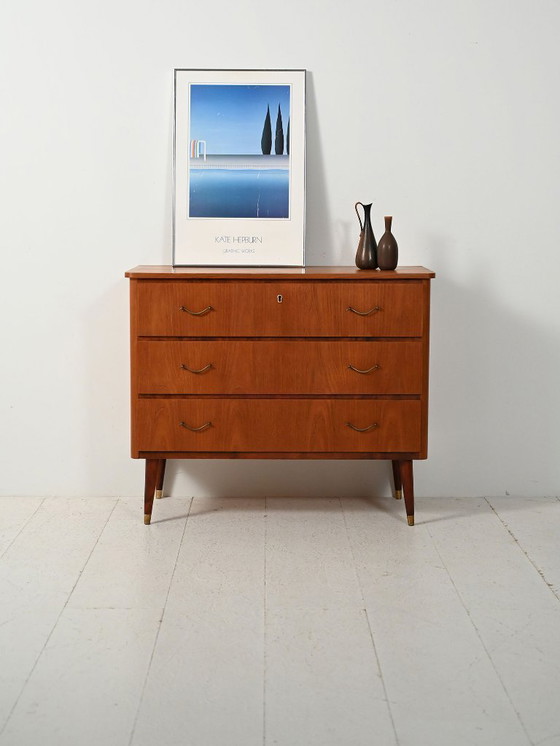 Image 1 of Scandinavian teak and mahogany chest with brass accents