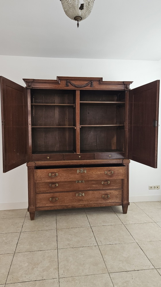 Hollands eikenhouten kabinet van circa 1800, mangaanrood geschilderd – Kasten, Wood, Brass (photo 3 of 5)
