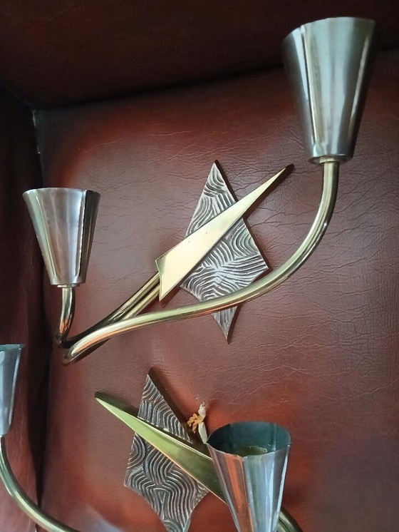 Image 1 of Magnífico par de apliques de bronce de Jules Leleu, estilo Art Déco.