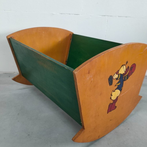 Caja de almacenamiento de madera única de estilo vintage con diseño de Pato Donald, hecha a mano (años 50/60).