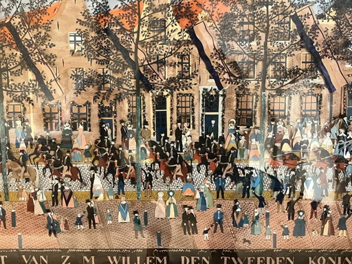 "Doortogt van Koning Willem II door Purmerend"; Knipselkunst schilderij uit de 19e eeuw