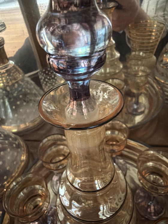 Image 1 of Vintage likeurset, retro karaf met glaasjes en dienblad kom