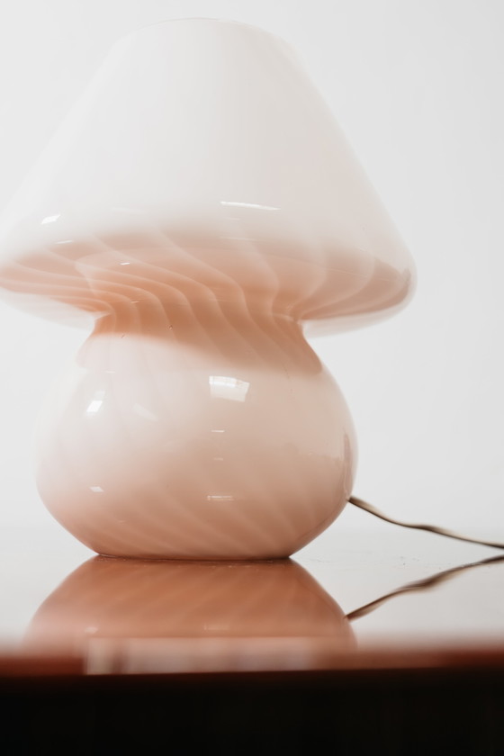 Image 1 of Large Murano Mushroom Rose Table Lamp 1970’s Design Pink Shade