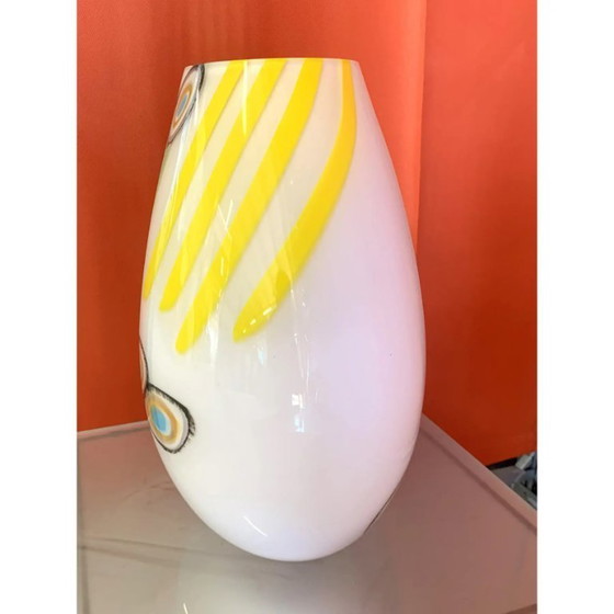 Image 1 of Milky-White Murano Glass Style Table Lamp Featuring Multicolored Reeds Vase