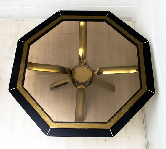 Image 1 of Pierre Cardin Octagonal Dining Table Black Lacquer with Brass Inserts and Base
