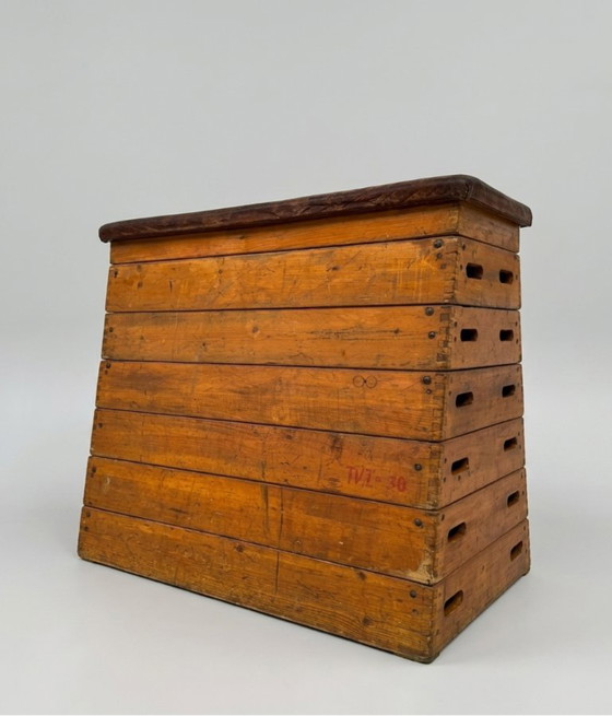 Image 1 of Cage de saut à la perche industrielle vintage en bois et cuir, années 1940, Europe centrale
