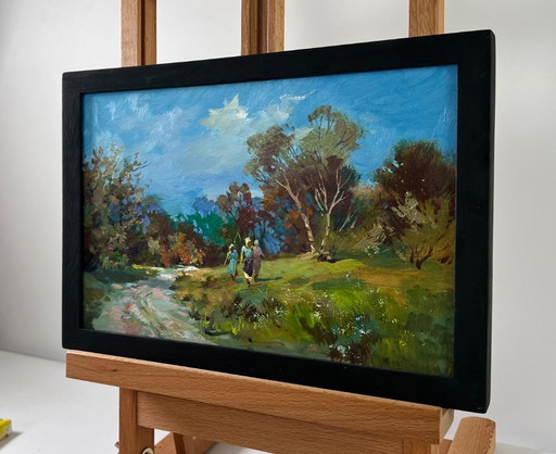 Original Oil Painting Summer Nature Landscape A walk in the forest