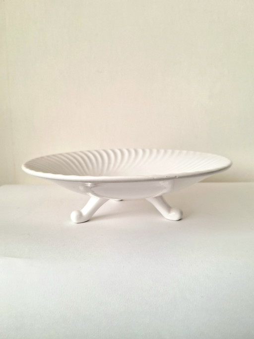 Vintage Delft White Tripod Bowl with Spiral Decor - 25 cm | Mid-Century Design