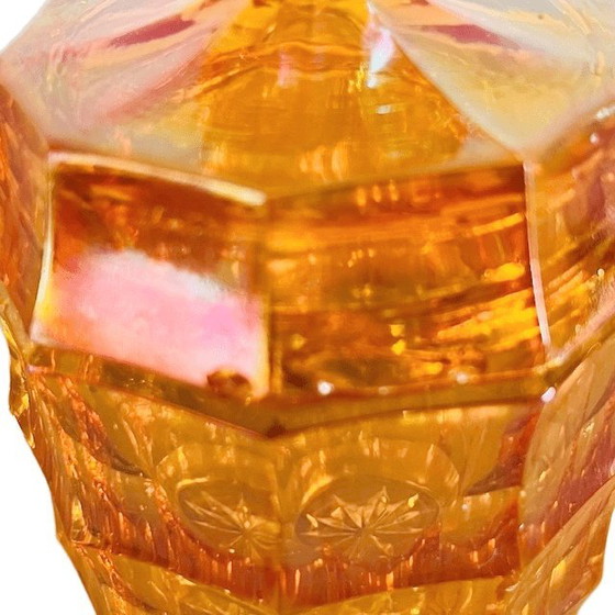 Image 1 of Portagioie in cristallo Art Déco, arancione iridescente, anni '30