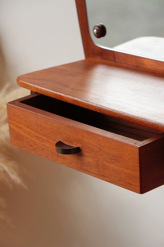 Image 1 of Scandinavian Teak Wall Mirror with Drawers – Mid-Century Danish Design
