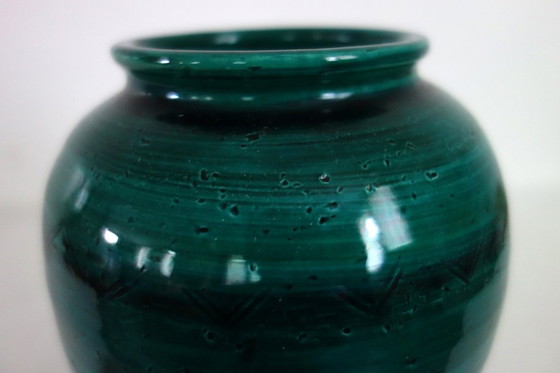 Image 1 of Vintage green ceramic vase in the style of Aldo Londi Bitossi