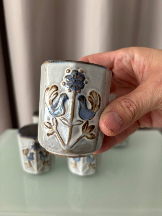 Lot de six tasses en céramique à motif floral, Accessoires de cuisine, Blanc, Vintage (photo 6 sur 9)