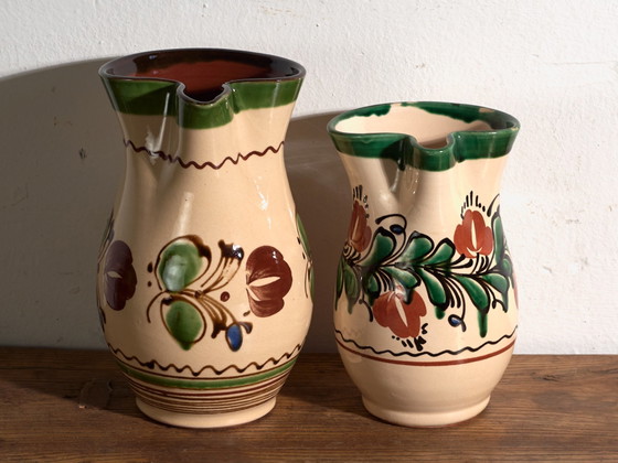 Pair of Vintage Glazed Ceramic Jugs, Central Europe, circa 1950 #1, Crockery, Red (photo 7 of 11)