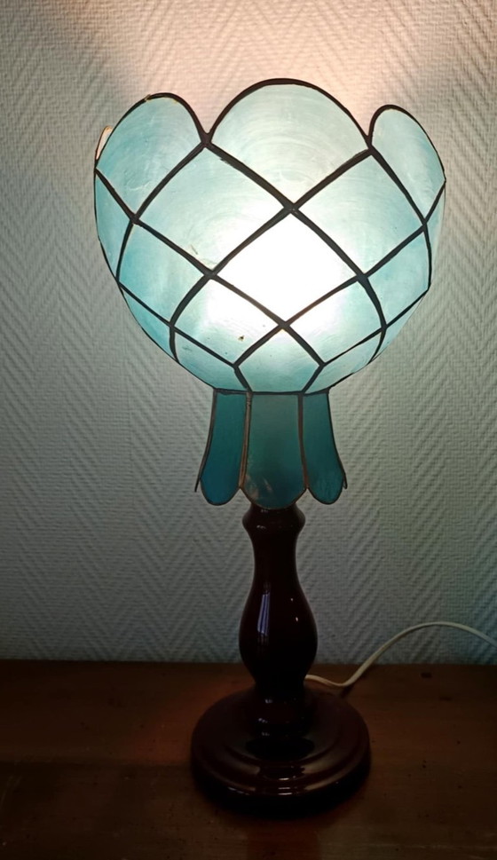 Image 1 of Lampada vintage in ceramica e madreperla blu