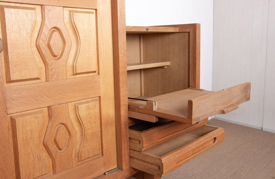 Image 1 of Doppelbuffet aus massiver Eiche und Steingutfliesen von Boleslaw Danikowski für Guillerme und Chambron für Your Home 1960.