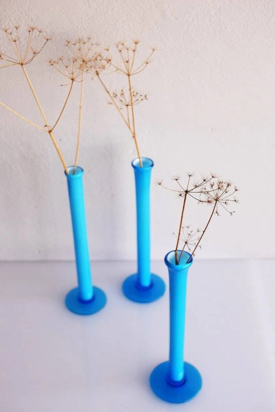 Image 1 of Vintage tall handblown orchid vases in azure blue by Artur Percy for Gullaskruf, 1970s, set of 3