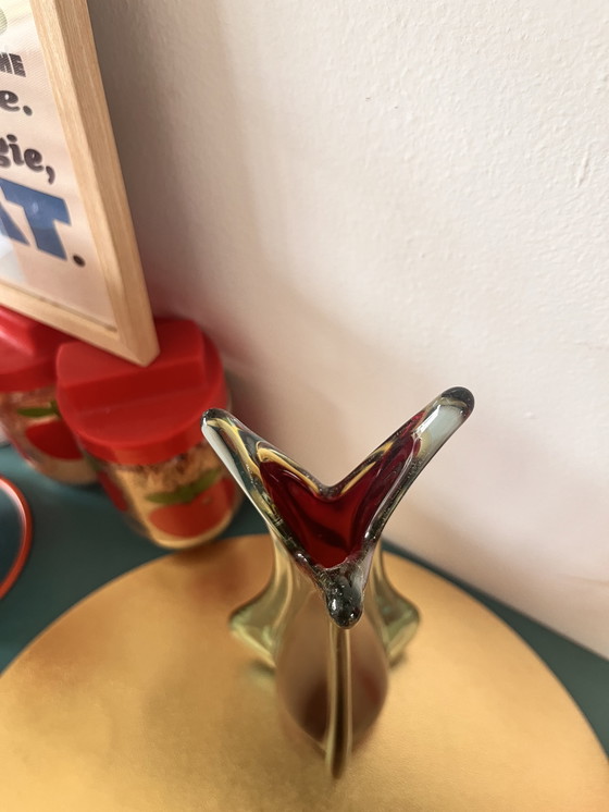 Image 1 of Vaso vintage di Murano – rosso con vetro Sommerso blu-verde – anni '60