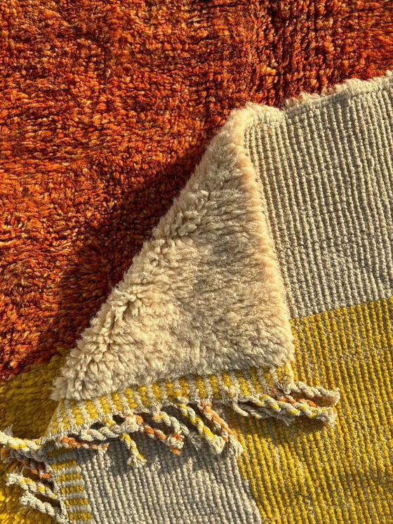 Image 1 of Moroccan Mrirt Rug Handmade Wool 200x300 cm – Modern Berber Rug – Cream Orange Yellow Area Rug – Contemporary Deco