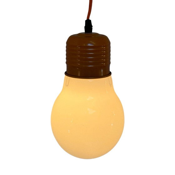 Image 1 of XL / Oversized Bulb Lamp - Milk Glass - Including Ceiling Canopy and Wiring