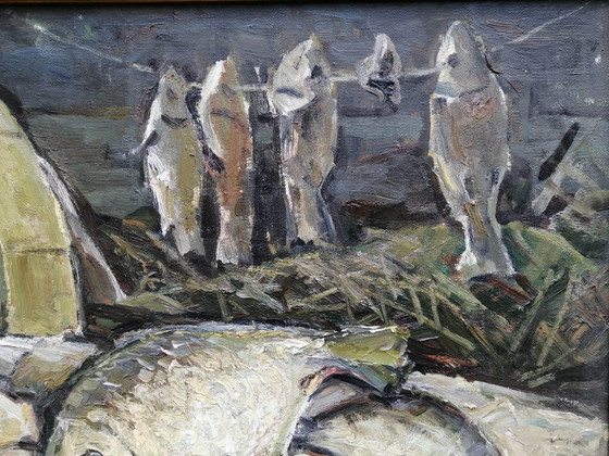 Dipinto a olio originale Natura morta Pesce sul tavolo – Dipinti e disegni, Tela (photo 5 of 11)