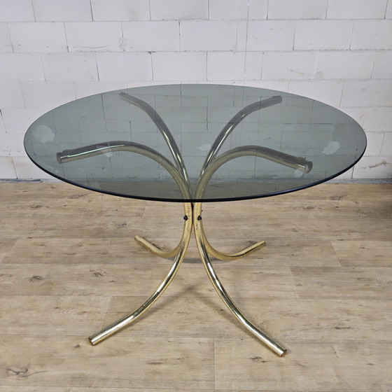 Image 1 of Vintage dining table set with chairs Gastone Rinaldi 70s brass (1970s) mid-century design (Italian design) Hollywood Regency