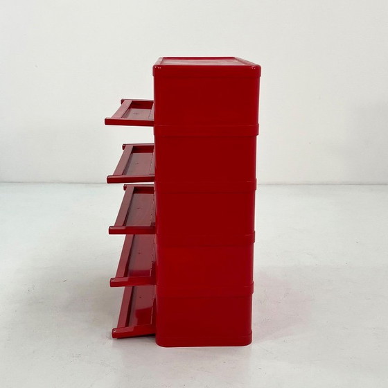 Image 1 of Cassettiera rossa a 5 cassetti, modello 4964, disegnata da Olaf Von Bohr per Kartell, anni '70.