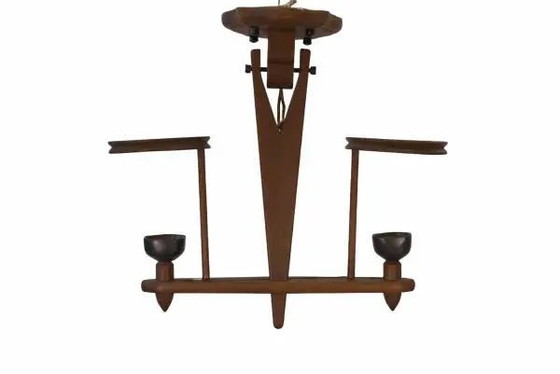 Lampadario in rovere di Guillerme e Chambron e ceramica di Danikowski anni '50 – Guillerme & Chambron, Legno (photo 9 of 11)