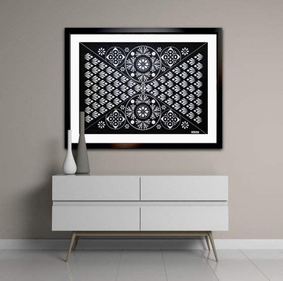 Image 1 of Origineel geometrisch inktkunstwerk – zwart-wit | Ingelijst en gesigneerd