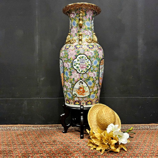 Grote Xxl Vintage Chinese Vloer Vaas (H93Cm Kanton Porselein /  Large Chinese Porcelain Floor Vase