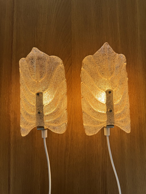 Set of 2 “Leaf” Textured Glass Wall Lamps – Elegant Organic Form & Warm Glow