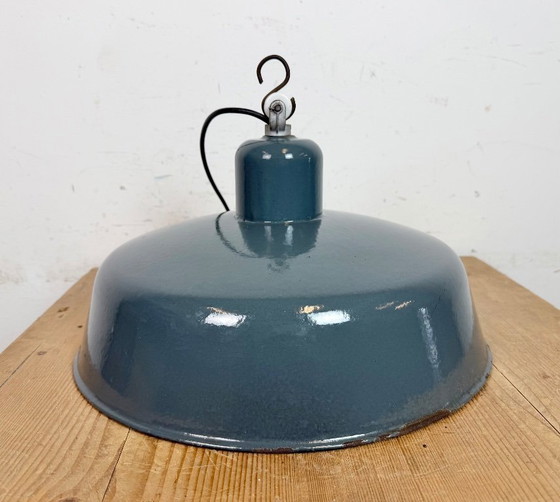 Image 1 of Industriële hanglamp van grijs emaille van Siemens, jaren 30