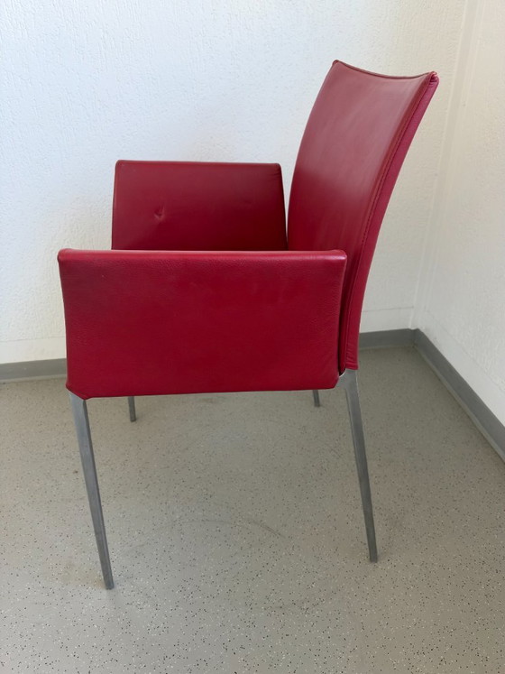 Zanotta Lia Design Fauteuil, Rood Leer, Barbieri, Eetkamerstoelen, Metaal, Modern (foto 5 van 6)