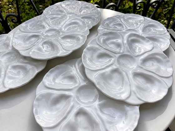 6 Assiettes à Huîtres Majolique – majolique française, Geschirr, Ceramic (photo 2 of 15)