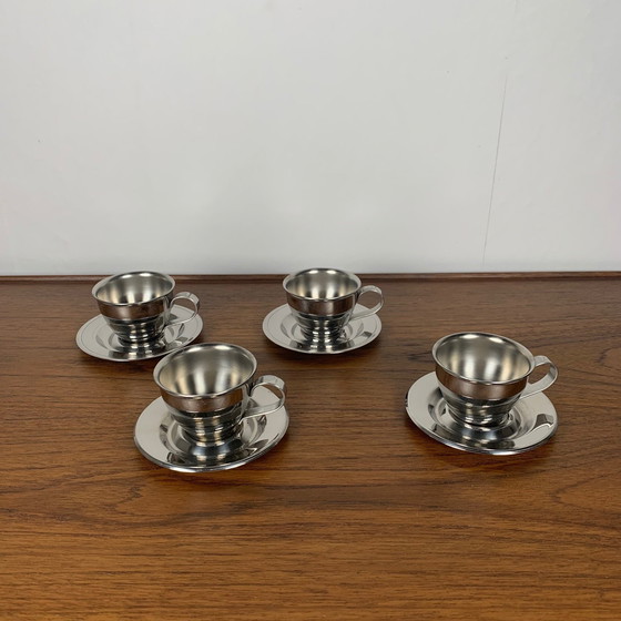 Image 1 of Set di 6 tazzine da caffè italiane vintage in acciaio inossidabile, 1970 (Motta + NPB)