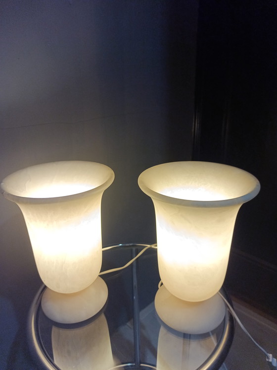 Image 1 of 2x Vintage Albasten Tafellamp Uit Spanje – Uniek Design