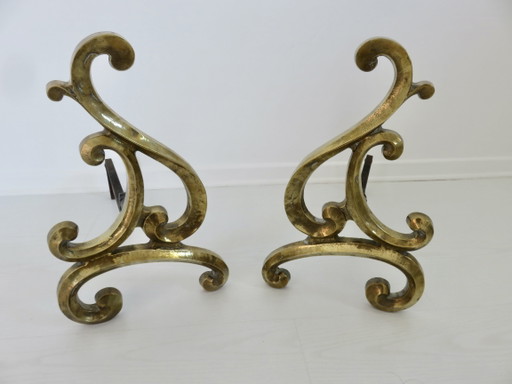 Coppia di grandi alari Art Nouveau in bronzo massiccio, anni '20-'30, Francia